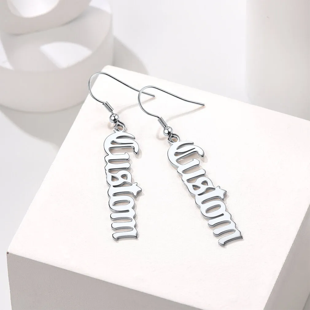 U7 Jewelry Custom Name Earrings Vertical Bar Dangle Drop Earrings For Women