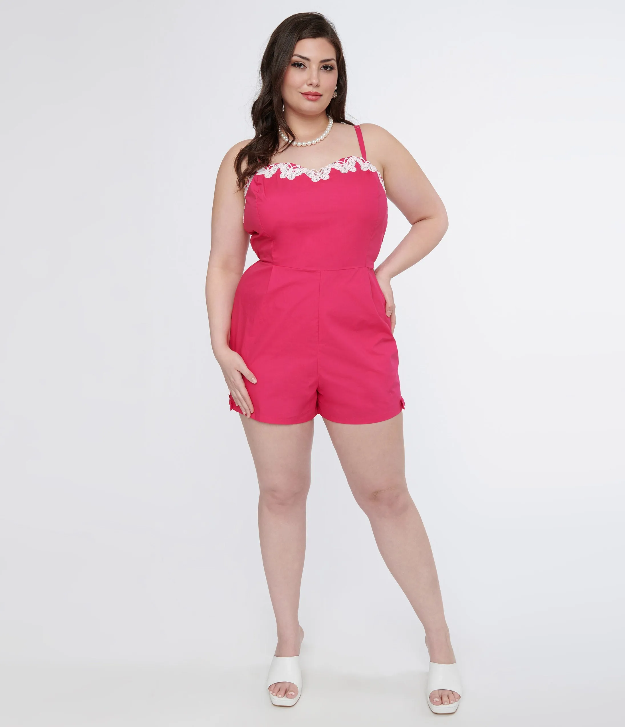 Unique Vintage Plus Size 1950s Hot Pink & White Butterfly Ossining Romper