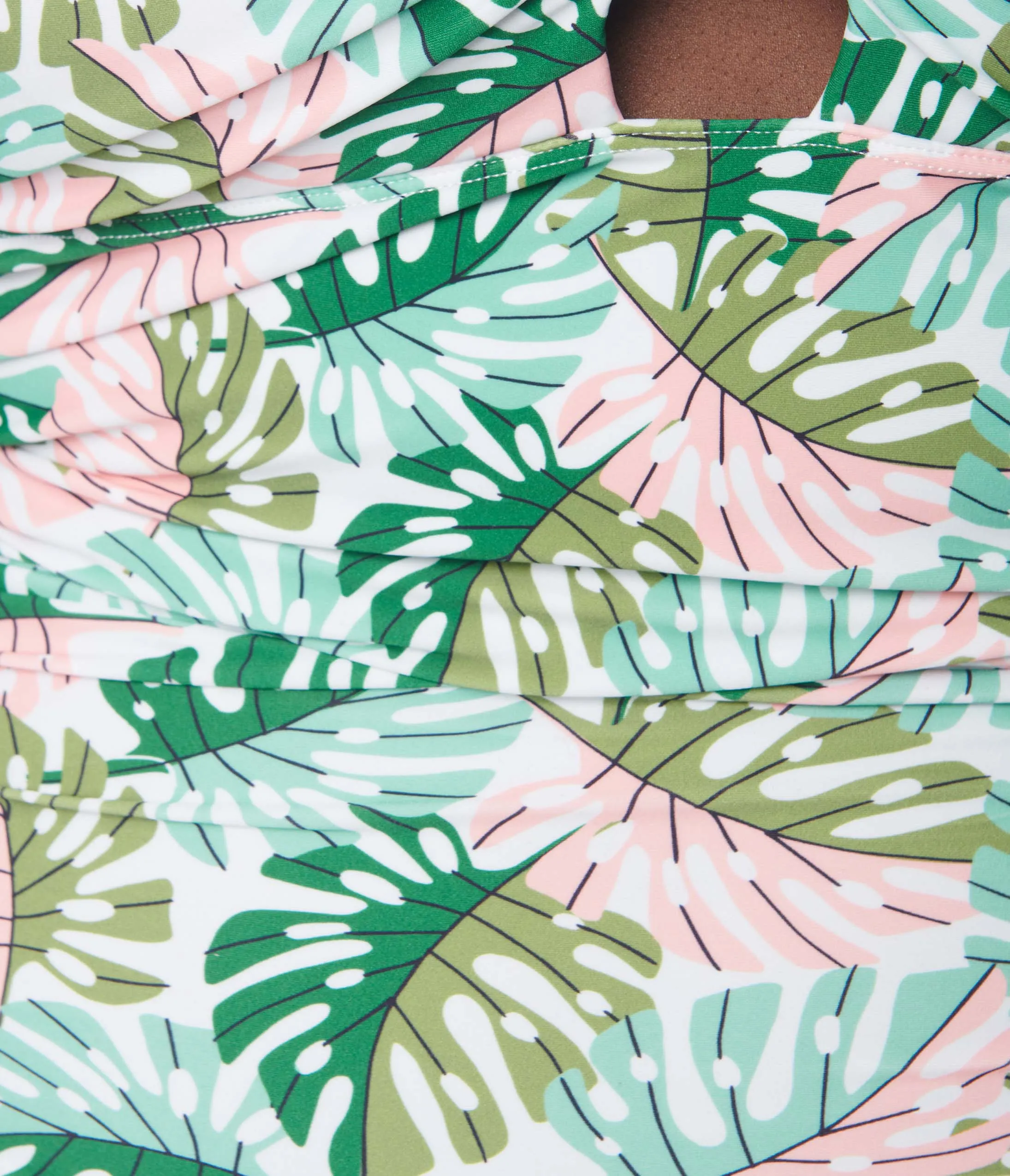 Unique Vintage Plus Size Green Monstera Print Pismo Romper Swimsuit