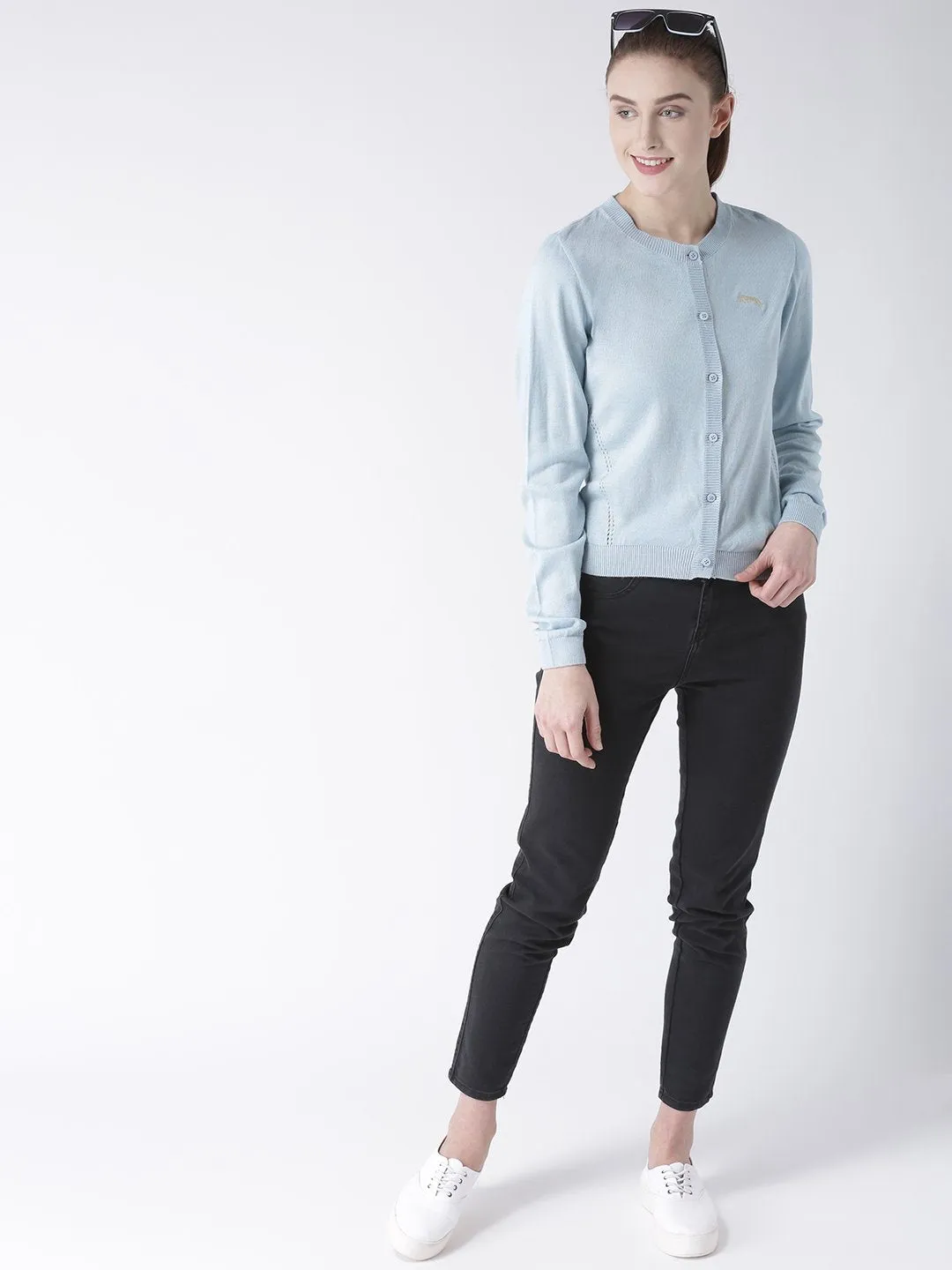 Women Cotton Casual Long Sleeve  Blue Winter Sweaters