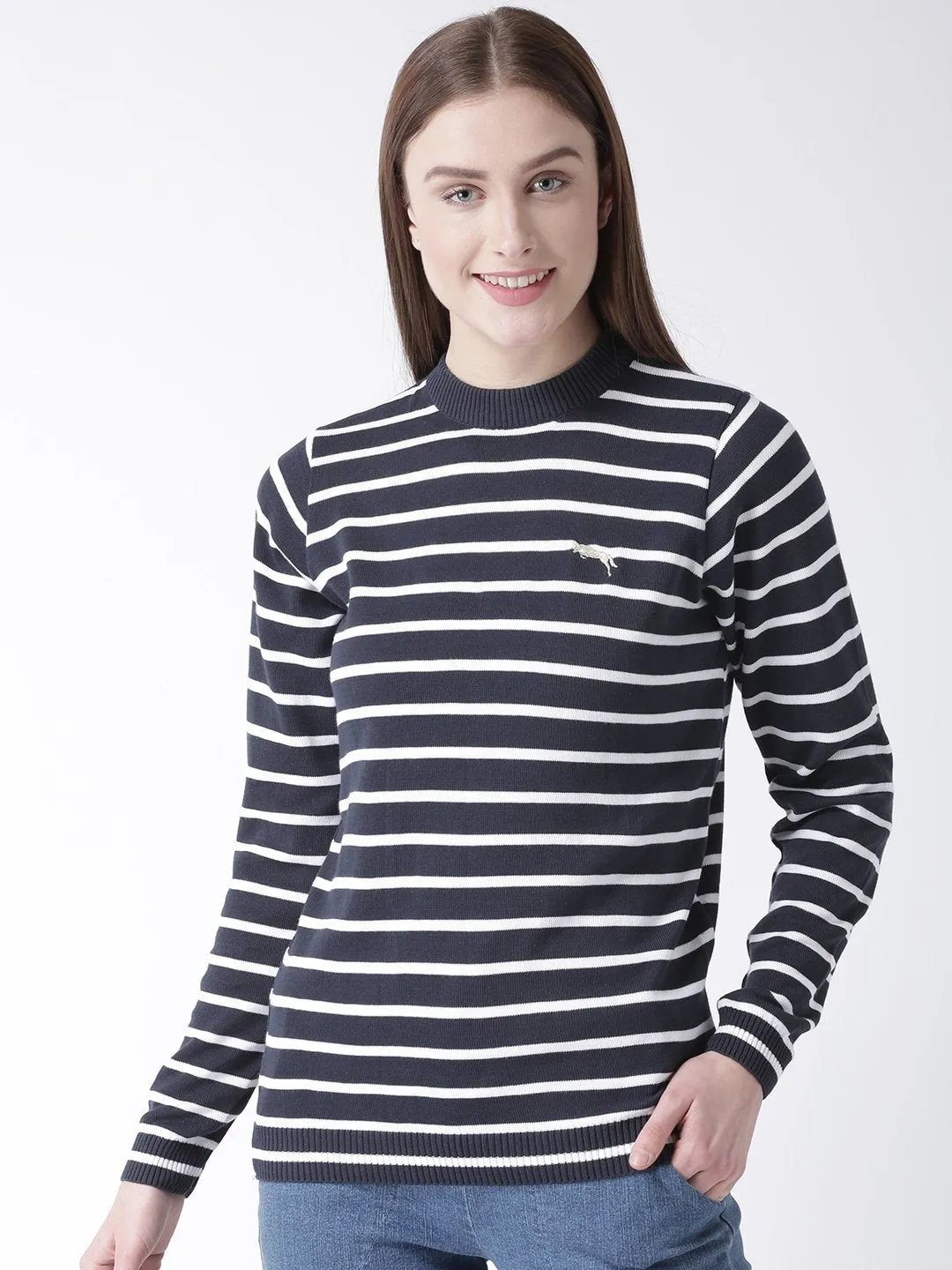 Women Cotton Casual Long Sleeve  Navy Winter Sweaters