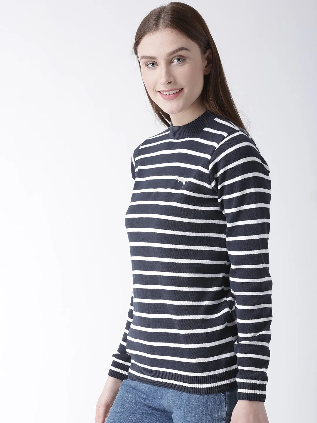 Women Cotton Casual Long Sleeve  Navy Winter Sweaters