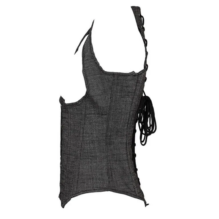 Women Grey Shoulder Straps Lace Up Plus Size Corset