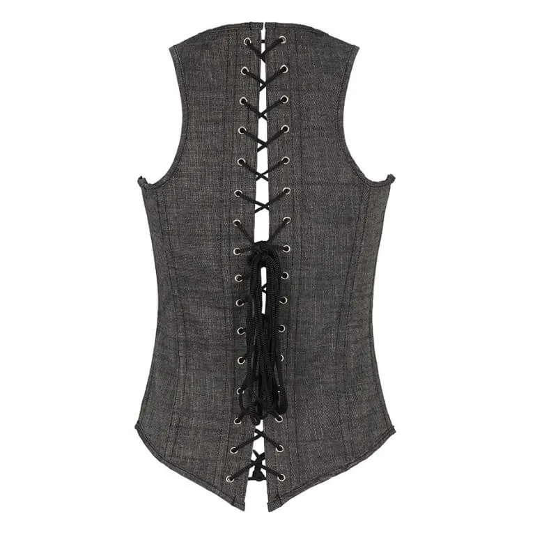 Women Grey Shoulder Straps Lace Up Plus Size Corset