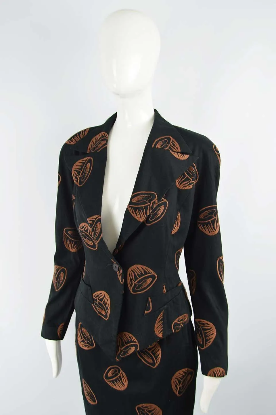 Womens Vintage Embroidered Statement Shoulder Suit, 1980s