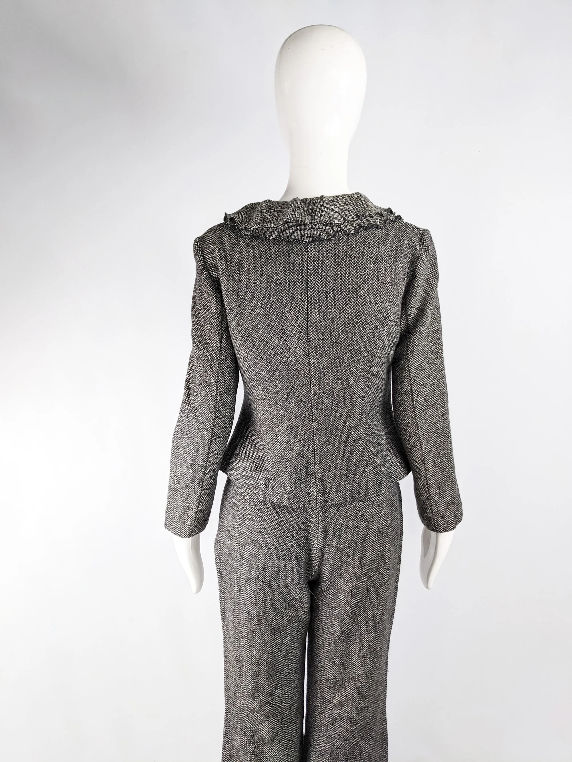 Womens Vintage Wool Tweed Wide Leg Pant Suit, 1990s