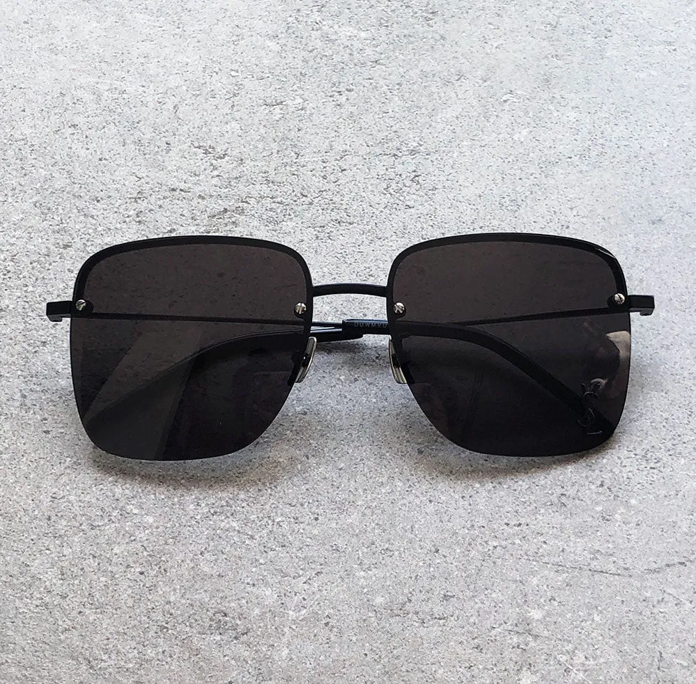 YSL SL312M Logo Lens Frameless Aviator, Black